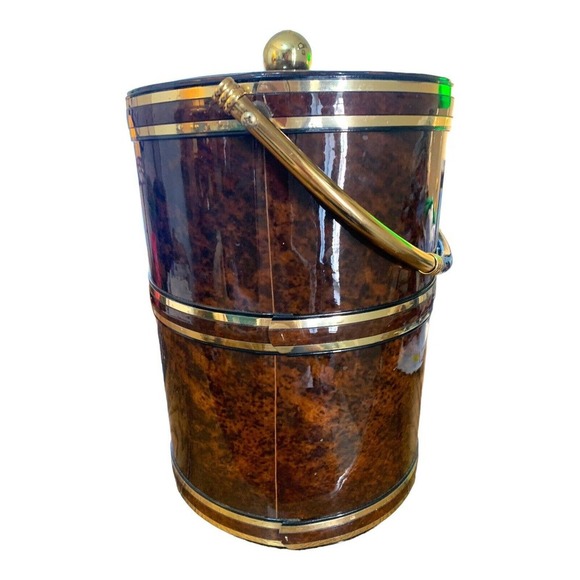 Vintage Shelton Ware Faux Burl & Gold Color Ice Champagne Bucket NYC A Towle Co. - Picture 5 of 10